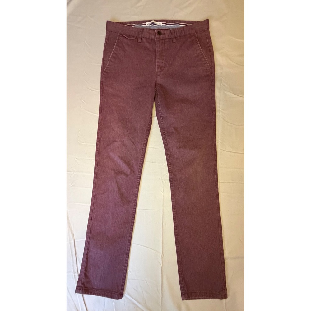 Zara Man Slim Fit Chino Pants Burgundy Plum Size 31 Mens Trousers
